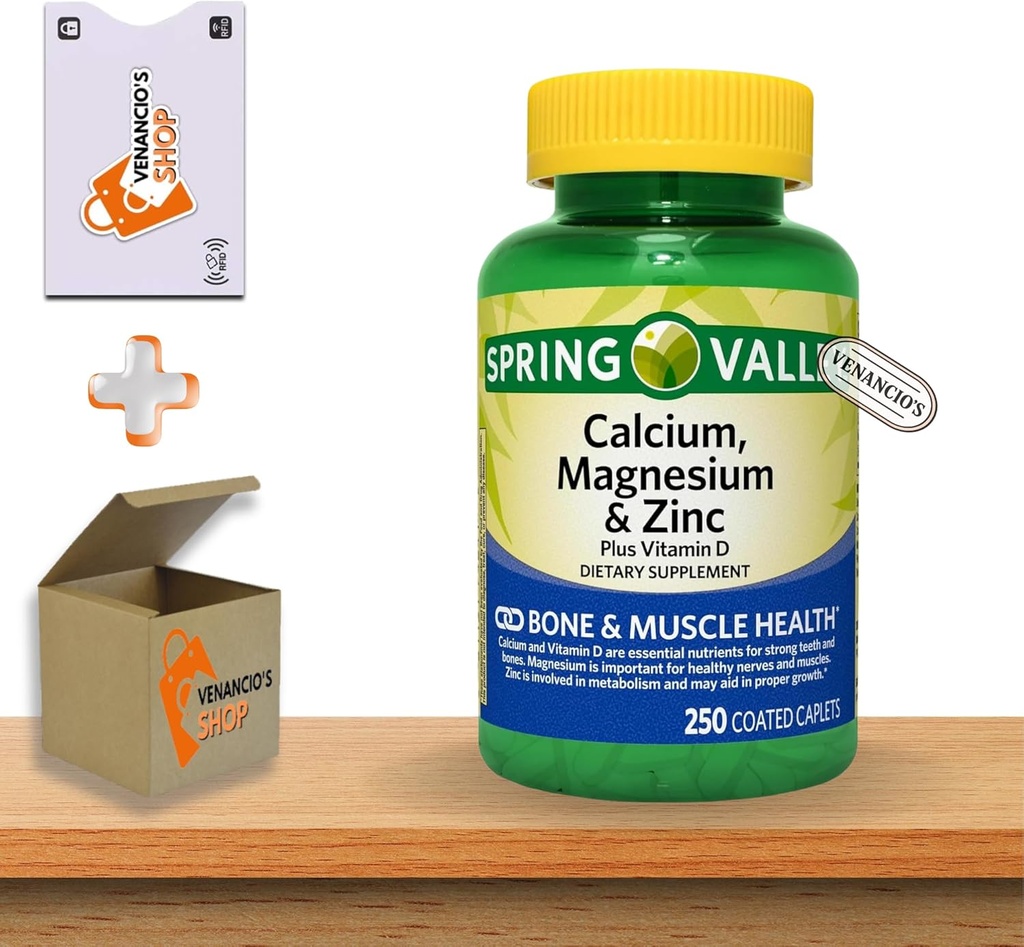Zinc de magnésium de calcium avec caplets de vitamine D3 • Santé des os et des muscles • Soutien immunitaire • Supplément alimentaire • 250 Compte par Spring Valley Plus VenancioS Shop Sticker