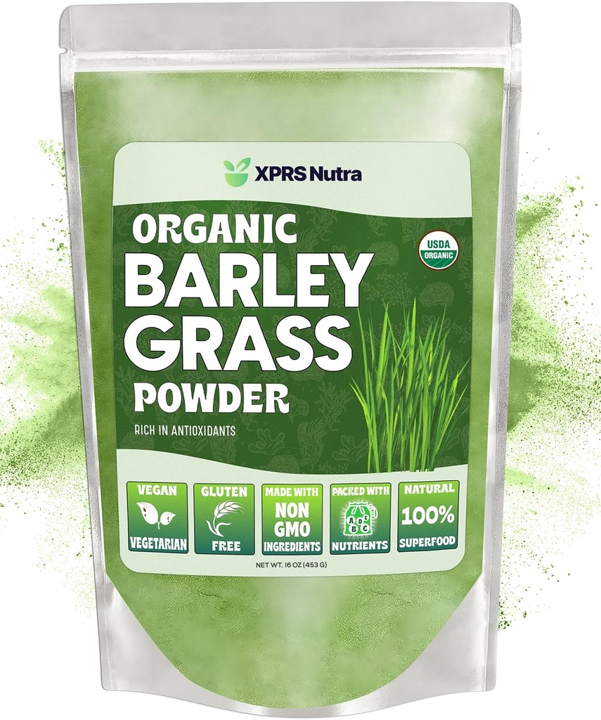 XPRS Nutra Organic Barley Grass Powder - 16 Ounce Premium Barley Powder Rich in Antioxidants, Amino Acids and Protein - Barley Green Superfood for Immunity