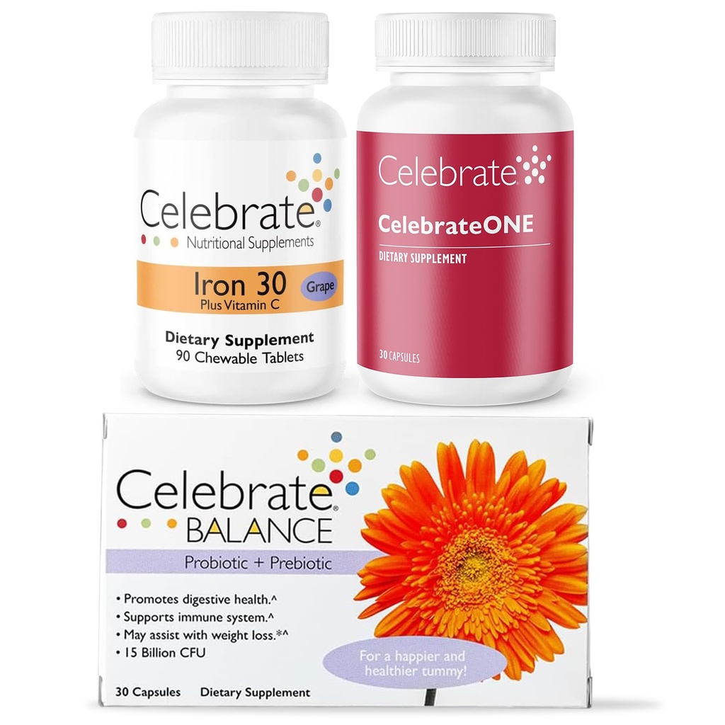Celebrate Vitamins Bariatric Bundle – CelebrateONE Multivitamin, Iron with Vitamin C Chewables, and Balance Probiotic + Prebiotic – Essential Nutrition & Digestive Support for WLS Recovery