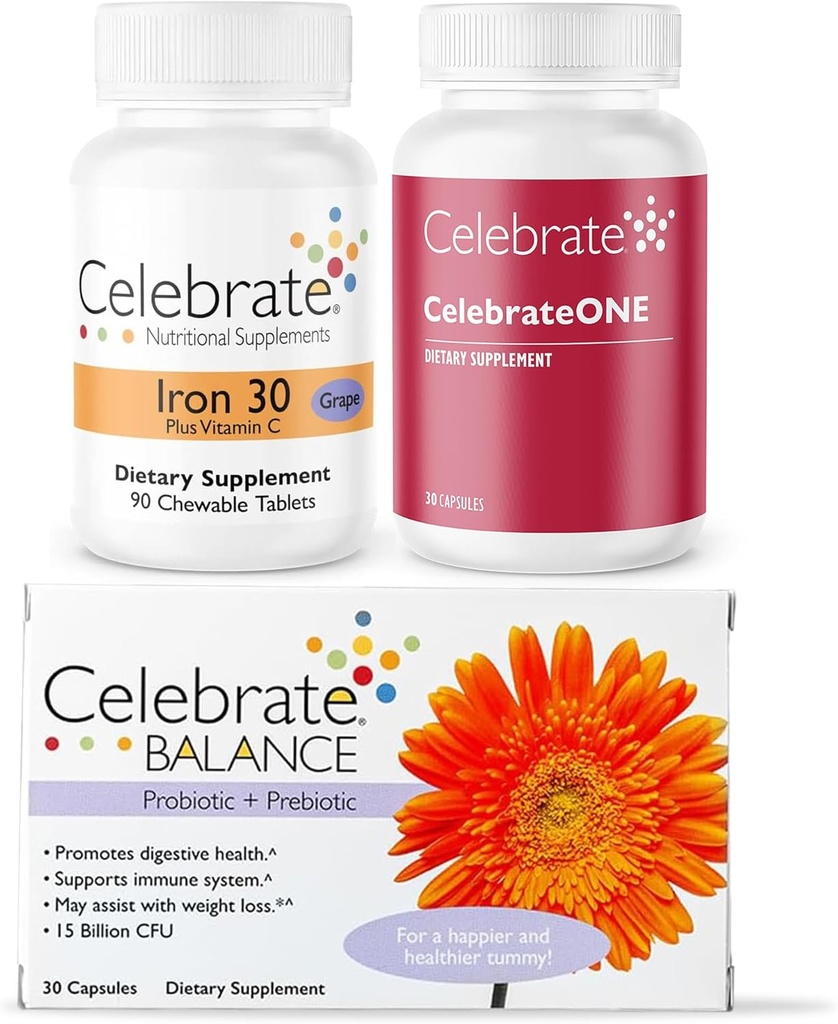 Celebrate Vitamins Bariatric Bundle – CelebrateONE Multivitamin, Iron with Vitamin C Chewables, and Balance Probiotic + Prebiotic – Essential Nutrition & Digestive Support for WLS Recovery