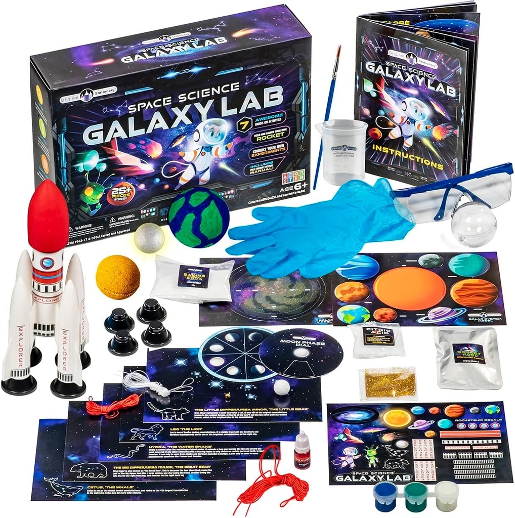 Kit de science spatiale de papeterie originale, Kit système solaire avec une fusée, Stickers artisanat de l'espace et plus pour faire un spinner de lune et un système solaire, Idée cadeau amusant, Jouets pour les garçons et les filles, 6-14 ans