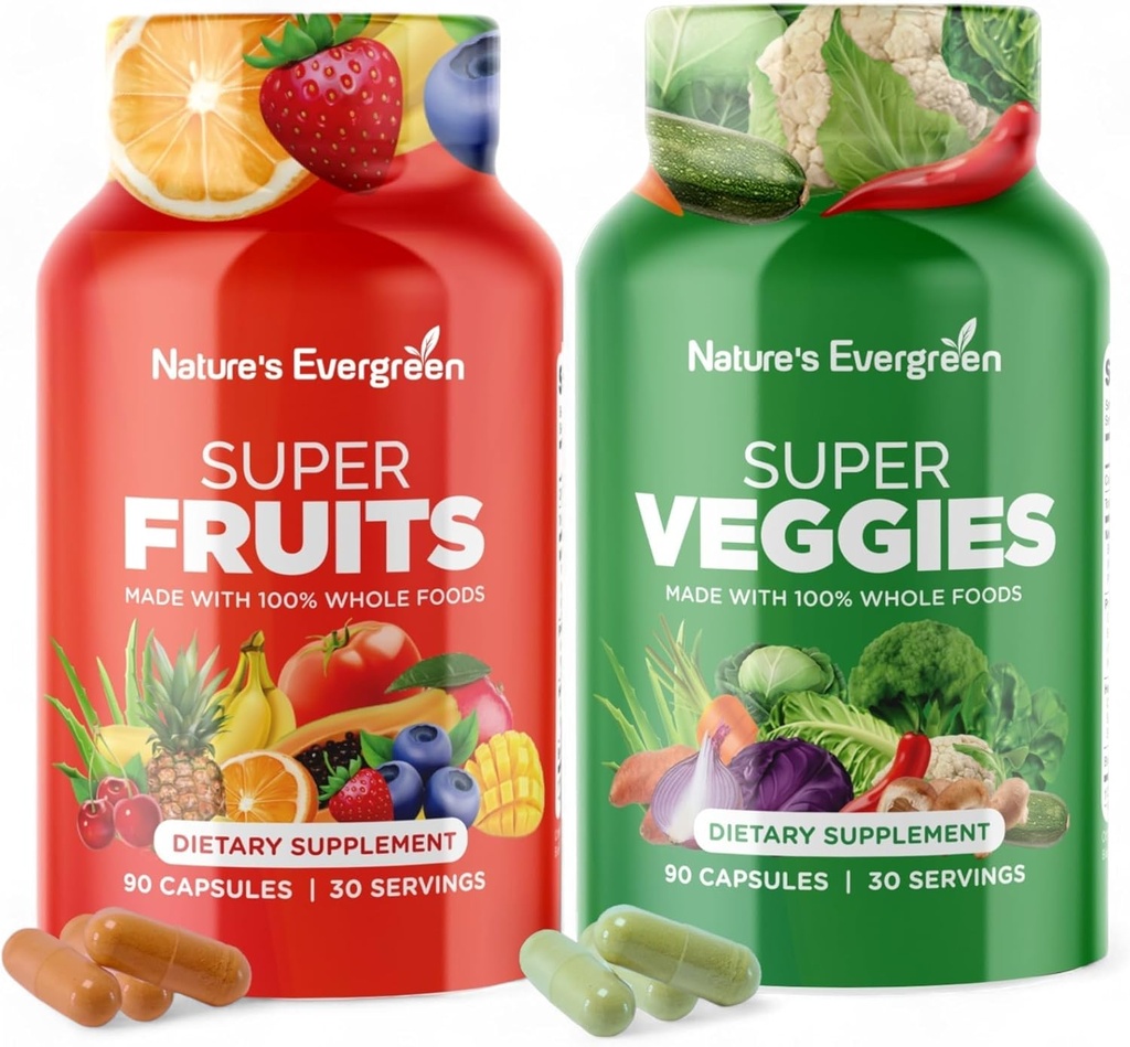 Supplément Fruits et légumes - Nature Suppléments Fruits et légumes - Vegan, Non OGM, Sans soja, Vitamines et minéraux Superfood Balance nutritionnelle - (Total 180 Capsules - Pack de 2) Fabriqué aux États-Unis