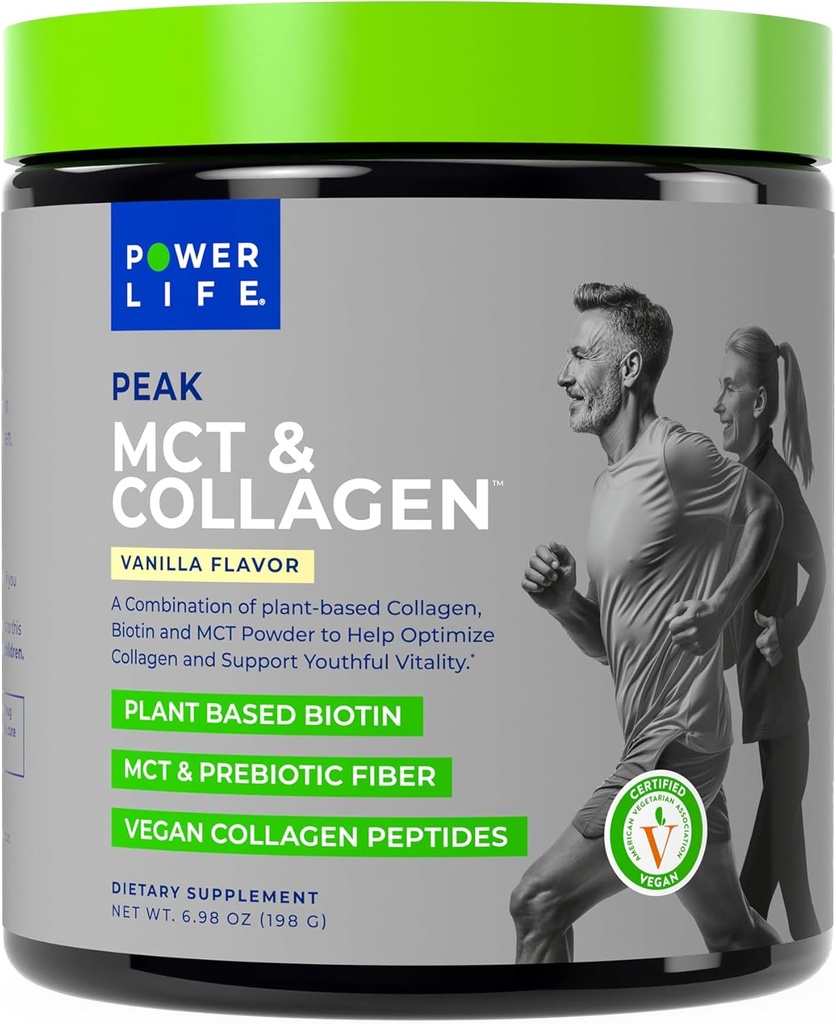 Complément de poudre Power Life® Peak MCT avec collagène et biotine à base végétale - Vanilla Flavor (30 portions)