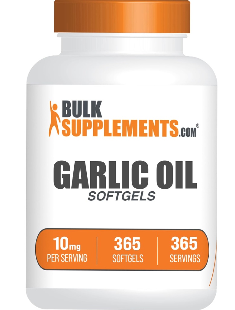 BulkSupplements.com Huile d'ail softgels - supplément d'ail vieilli, sans odeur - sans gluten, 1 softgel par portion (10mg), 365 Nombre (paquet de 1)