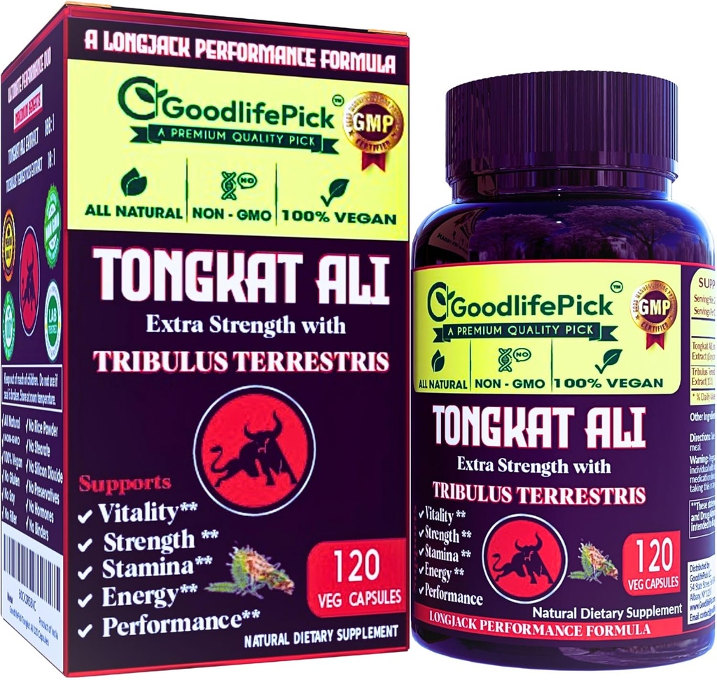 Force supplémentaire Tongkat Ali avec Tribulus Terrestris. Puissant (100:1) Longjack/Tongkat Ali Extract. 120 Capsules de Veg Tongkat Ali pour les hommes.Tous naturels, non-OGM, Vegan, sans stéarate, sans poudre de riz