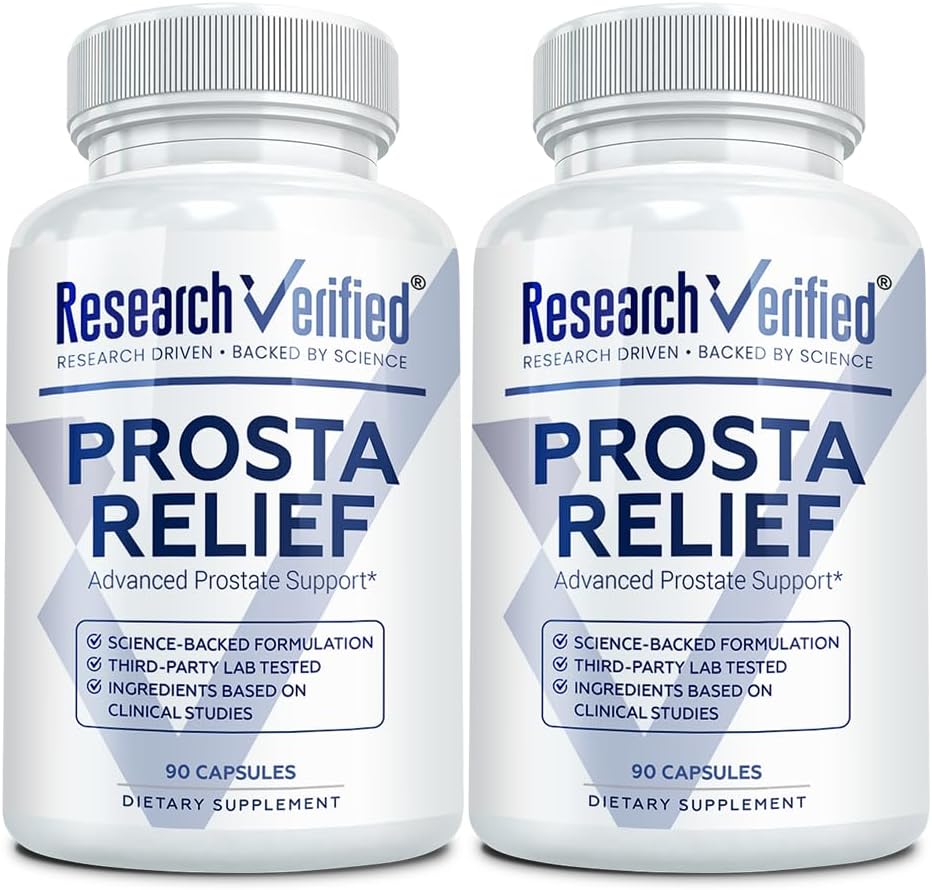 Research Verified® Prosta Relief - Saw Palmetto and Bioperine® - Prostate Health; Bladder & Urinary Health, Drive and Performance; Pure Natural, 90 Capsules (Pack of 2)