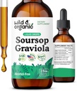 Bouchées liquides de sourcils sauvages et biologiques Graviola - Feuilles de guanabana et teinture de fruits de sourcils pour le soutien antioxydant - Supplément d'extrait de feuille de graviola - végétalien, sans sucre et sans alcool - 2 fl oz