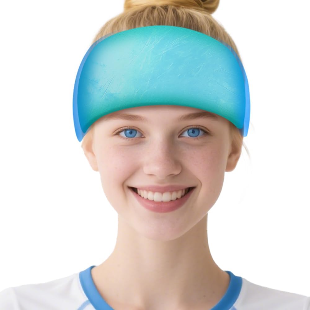 Cape de soulagement de la migraine, Mal de tête apaisante Chapeau de migraine Enveloppe de tête de glace, Masque visage de chapeau de migraine Compression froide pour la tension, Yeux gonflés,Stress,Sinus,Ice Blue