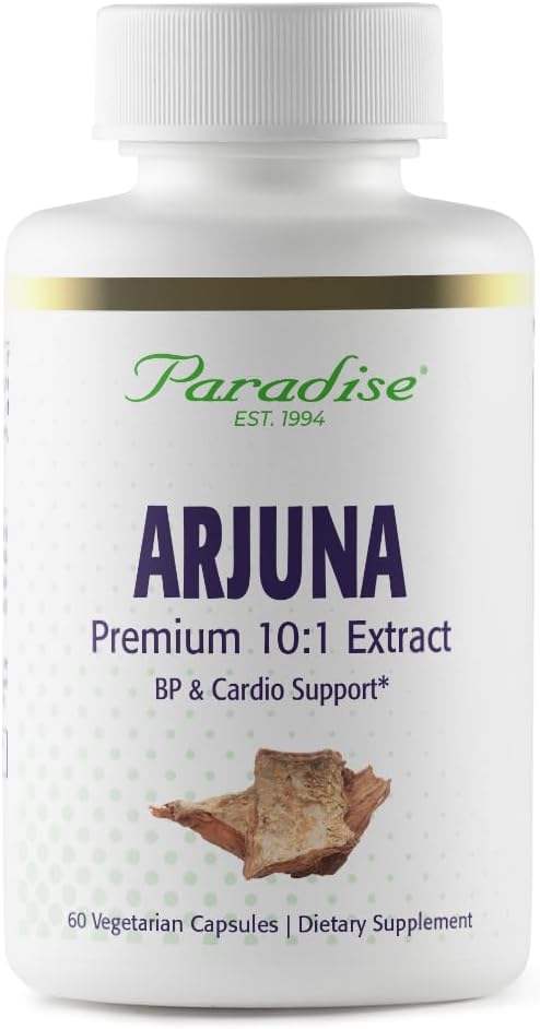 Arjuna Paradise Herbes, Soutien cardiovasculaire, Entretien de la pression artérielle, Santé du cœur, Supplément antioxydant, Vegan, Non-OGM, Sans gluten, 60 Capsules végétariennes