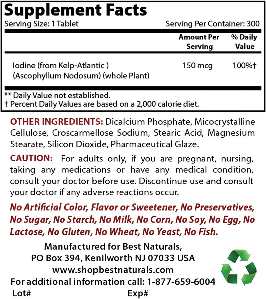 Supplément Kelp 150 Mcg & Bromelain 500 mg