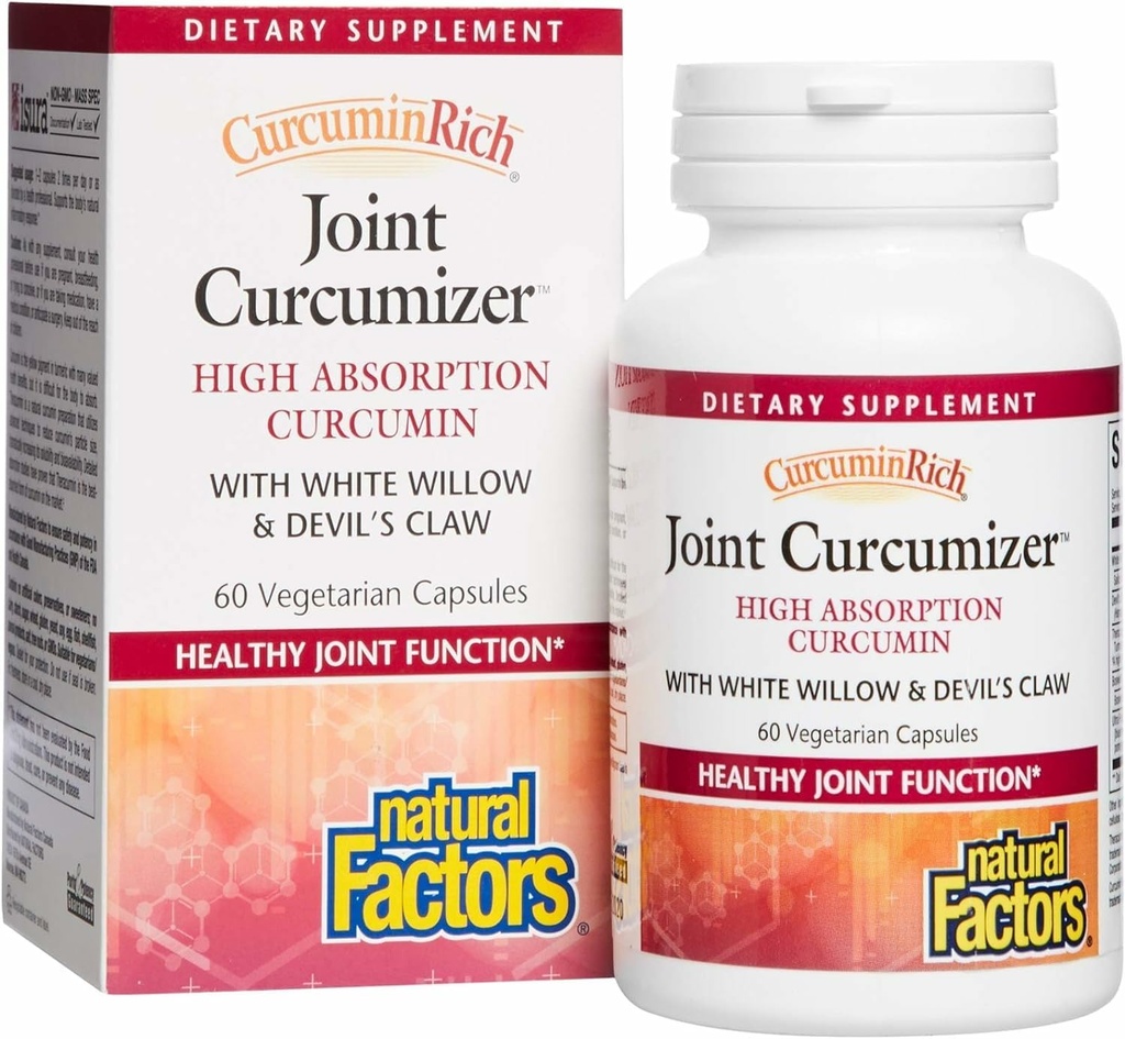 CurcuminRich Curcumizer articulaire par facteurs naturels, soutenir les articulations saines, le coeur et la réponse inflammatoire naturelle avec White Willow, 60 capsules (30 portions)