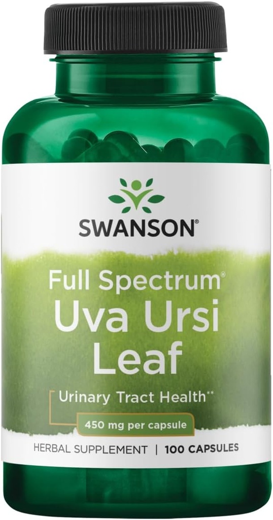 Swanson Full-Spectrum Uva Ursi Leaf - Supplément à base de plantes pour soutenir la santé du rein et du trac urinaire - Peut soutenir la fonction et la santé du système cardiovasculaire - (100 capsules, 450mg chacune)