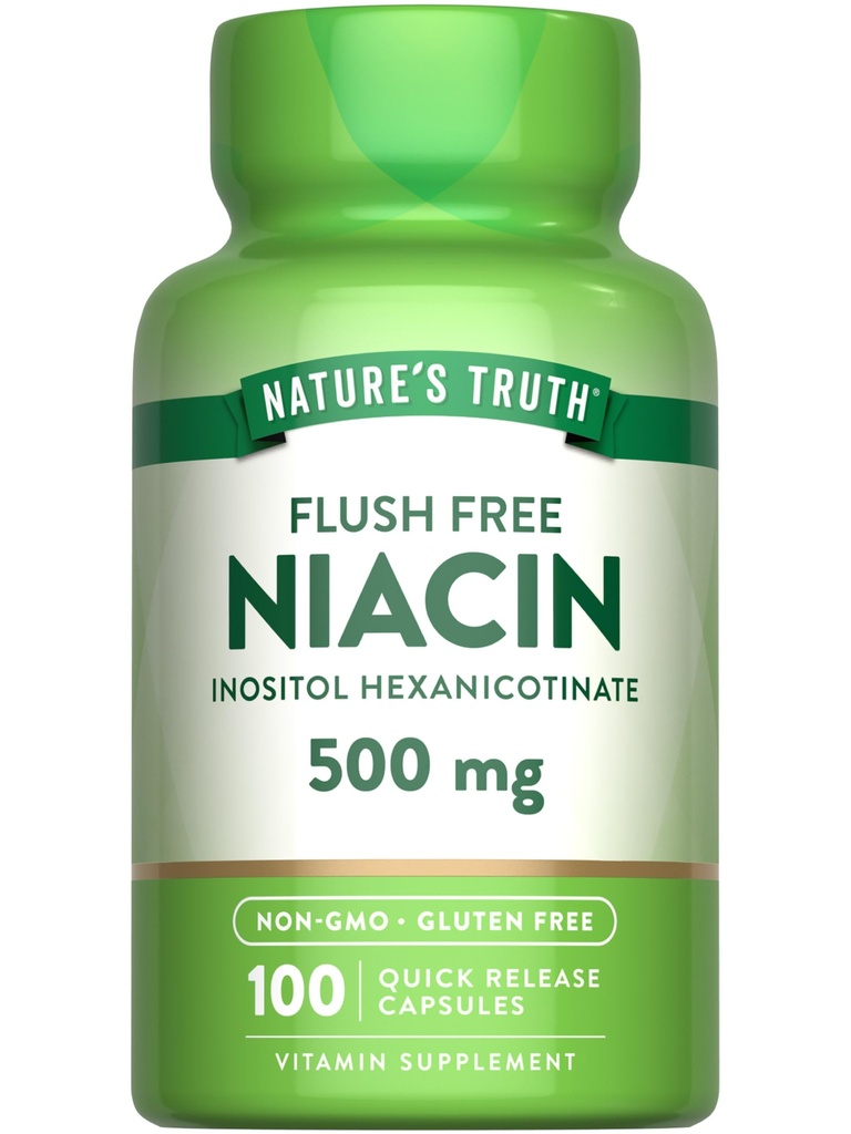 La vérité de la nature Flush Free Niacine , 500mg , 100 Capsules , Supplément sans OGM et sans gluten