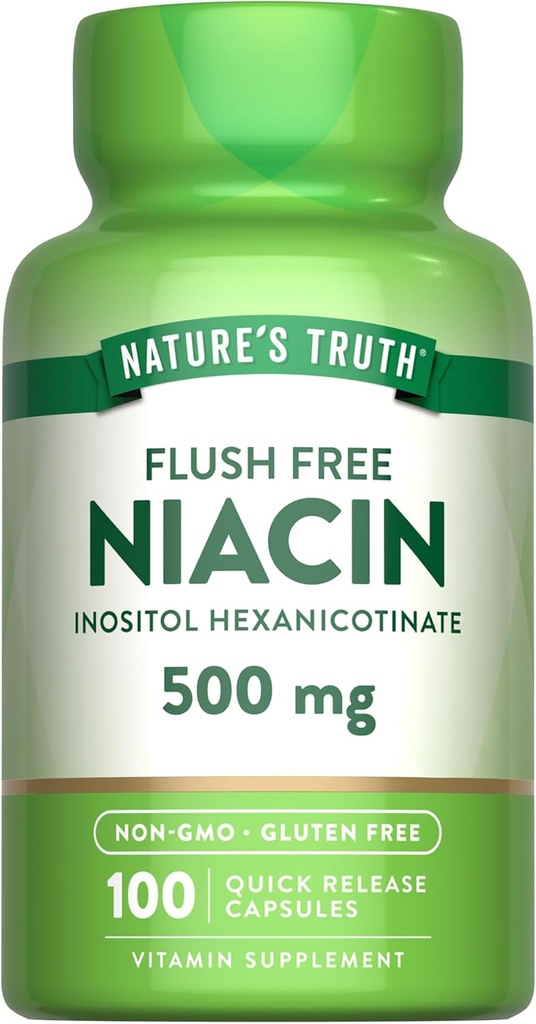 La vérité de la nature Flush Free Niacine , 500mg , 100 Capsules , Supplément sans OGM et sans gluten