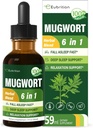 Mugwort gouttes liquides pour le sommeil, Mugwort Leaves(Artemisia vulgaris) Tout en 1 formule pour le soutien de la relaxation, supplément à base de plantes avec la camomille valériane Tulsi Lavender Extract.2oz