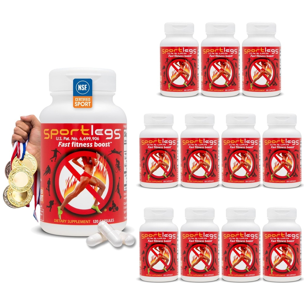 SPORTLEGS Fast Fitness Boost Pre Workout pour les hommes et les femmes, supplément acide lactique, carburant d'endurance pour les sports, suppléments d'endurance pour les coureurs - NSF certifié pour le sport, bouteilles 120-Capsule, pack de 12