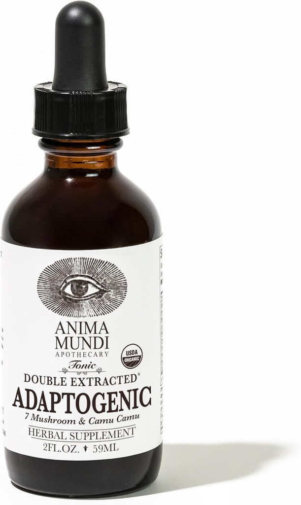 Anima Mundi Apothecary Adaptogène 7 gouttes de champignons - avec extraits de champignons organiques - Teinture de soutien immunitaire liquide avec Reishi, Lion's Mane, Cordyceps & Chaga Mushroom Liquid Extract (2oz)