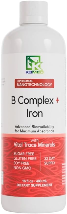 Nanonutrition B Complex + Iron | Liposomal Nanotechnology | 100% Natural Ingredients | 16 Fl. Oz. | 32 Servings
