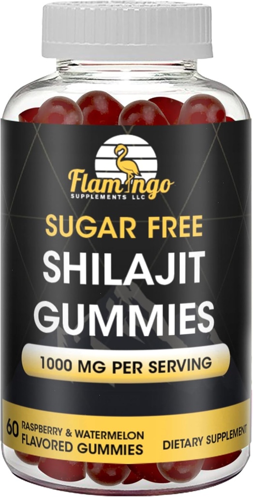 Gummies Shilajit sans sucre (service de 1000mg)- L'acide fulvic biologique naturel de l'Himalaya Supplément Shilajit pour hommes et femmes -60 chews Gummy