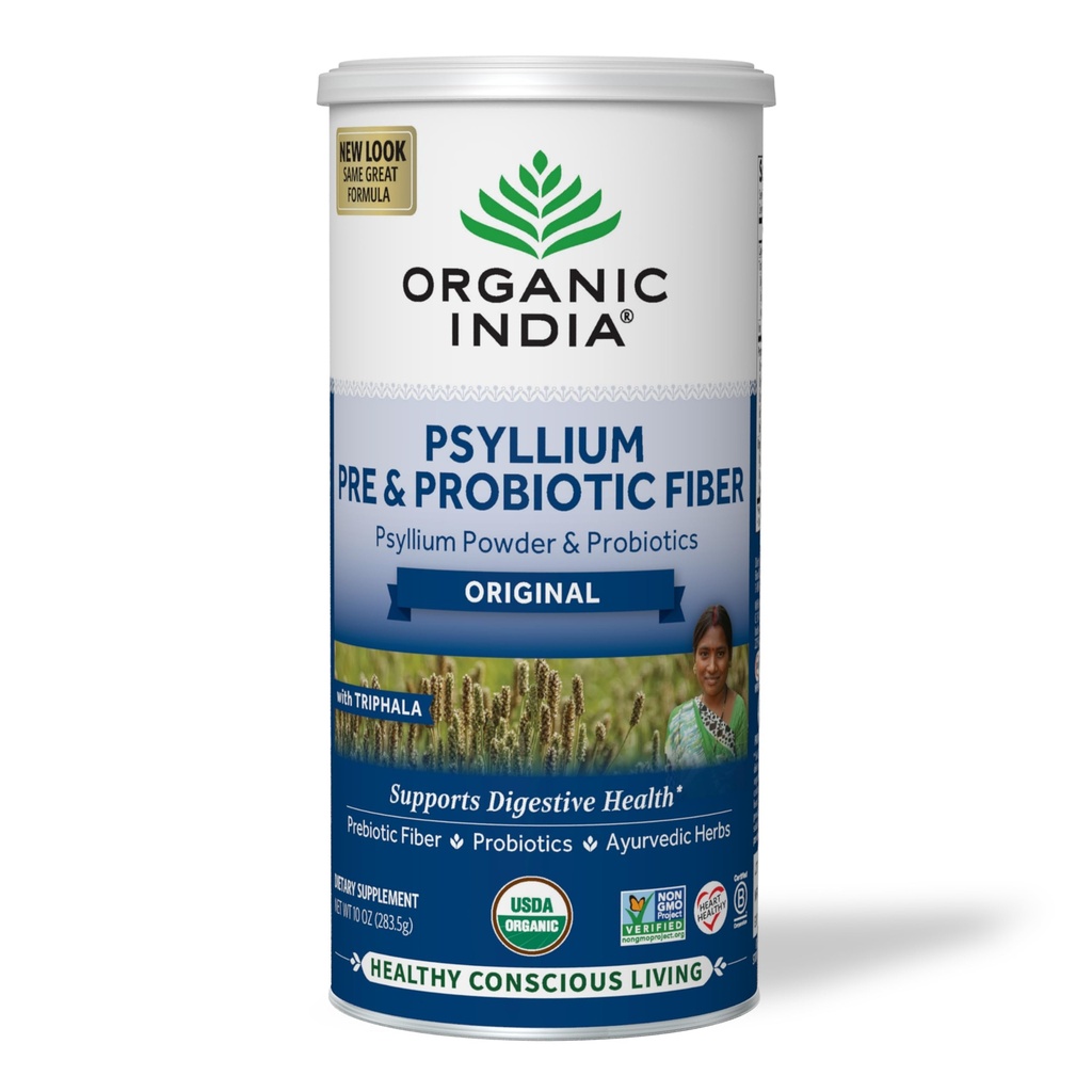 INDE ORGANIQUE Poudre de musc de Psyllium - Supplément de fibre pré et probiotique, Supplément de fibre de musc de Psyllium organique, Poudre de musc de Psyllium entière non aromatisée, Fibre alimentaire, USDA Organique, sans gluten - 10 Oz