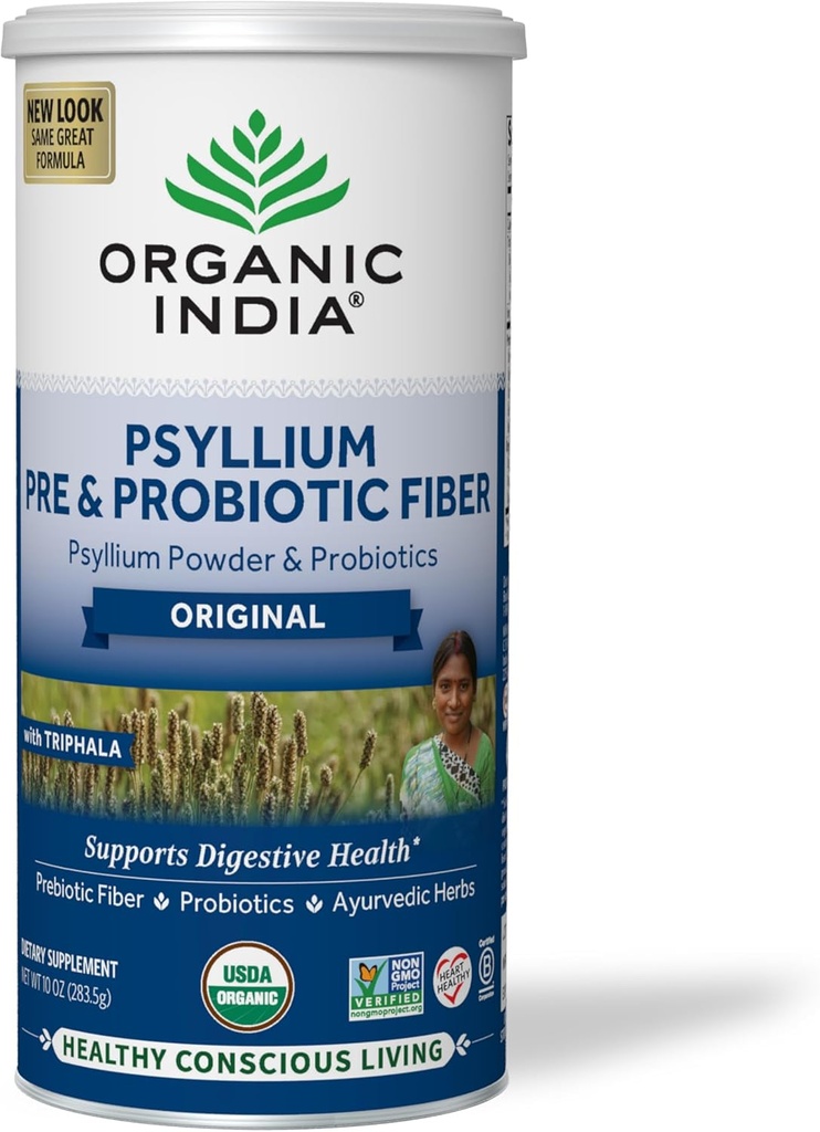 INDE ORGANIQUE Poudre de musc de Psyllium - Supplément de fibre pré et probiotique, Supplément de fibre de musc de Psyllium organique, Poudre de musc de Psyllium entière non aromatisée, Fibre alimentaire, USDA Organique, sans gluten - 10 Oz
