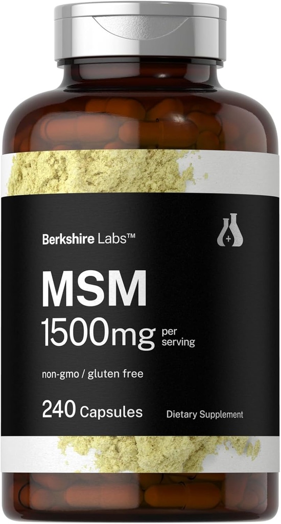 Horbäach MSM Capsules 1500mg, 240 Count, non-OGM, supplément sans gluten
