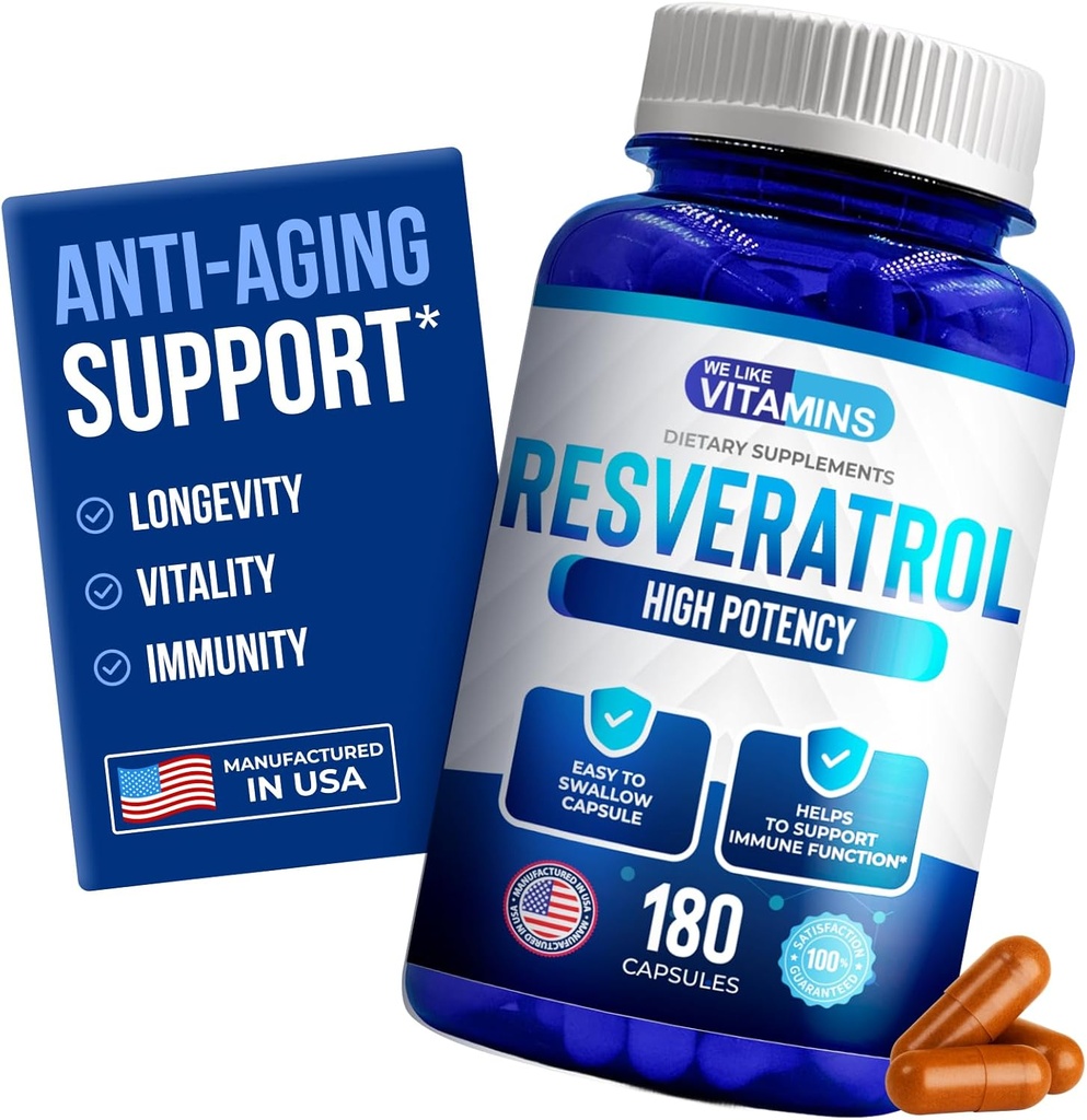 Nous aimons les vitamines Resveratrol 1000mg par portion - 180 Capsules de Véggie Facile à avaler - Supplément naturel de Resveratrol 1000mg - Supplément antioxydant aide à soutenir le système anti-âge et immunitaire