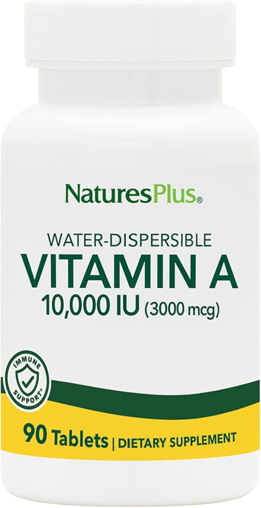 NaturesPlus Vitamine A (Palmitate) - 10 000 iu - Peau saine, yeux, vision et système immunitaire - Soluble d'eau pour absorption maximale - 90 comprimés végétariens (90 portions)