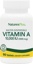 NaturesPlus Vitamine A (Palmitate) - 10 000 iu - Peau saine, yeux, vision et système immunitaire - Soluble d'eau pour absorption maximale - 90 comprimés végétariens (90 portions)