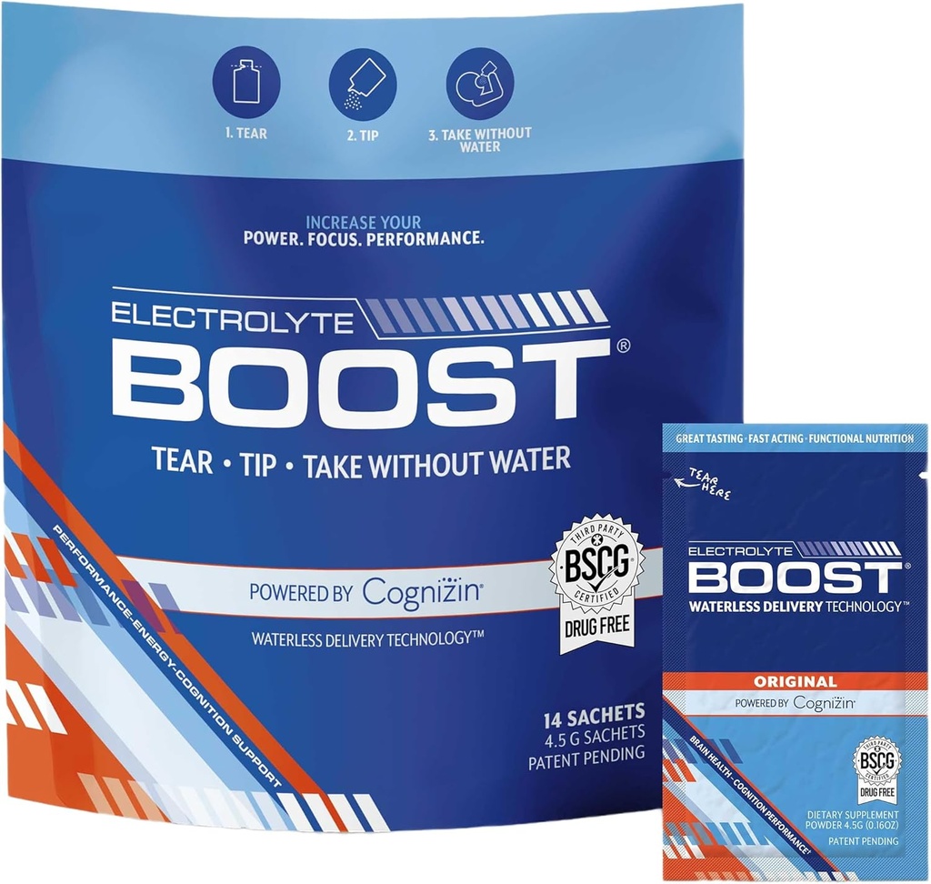 Packs de poudre d'électrolyte avec Cognizin prendre sans eau, supplément d'allongement d'hydratation, pas de sucre, pas de Stevia, pas de caféine, pas d'eau nécessaire, Dissolves en bouche, 14 pack