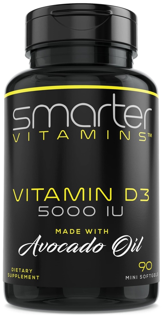 Vitamine D3 5000 UI plus intelligente dans l'huile d'avocat 125mcg - 90 Mini Softgels