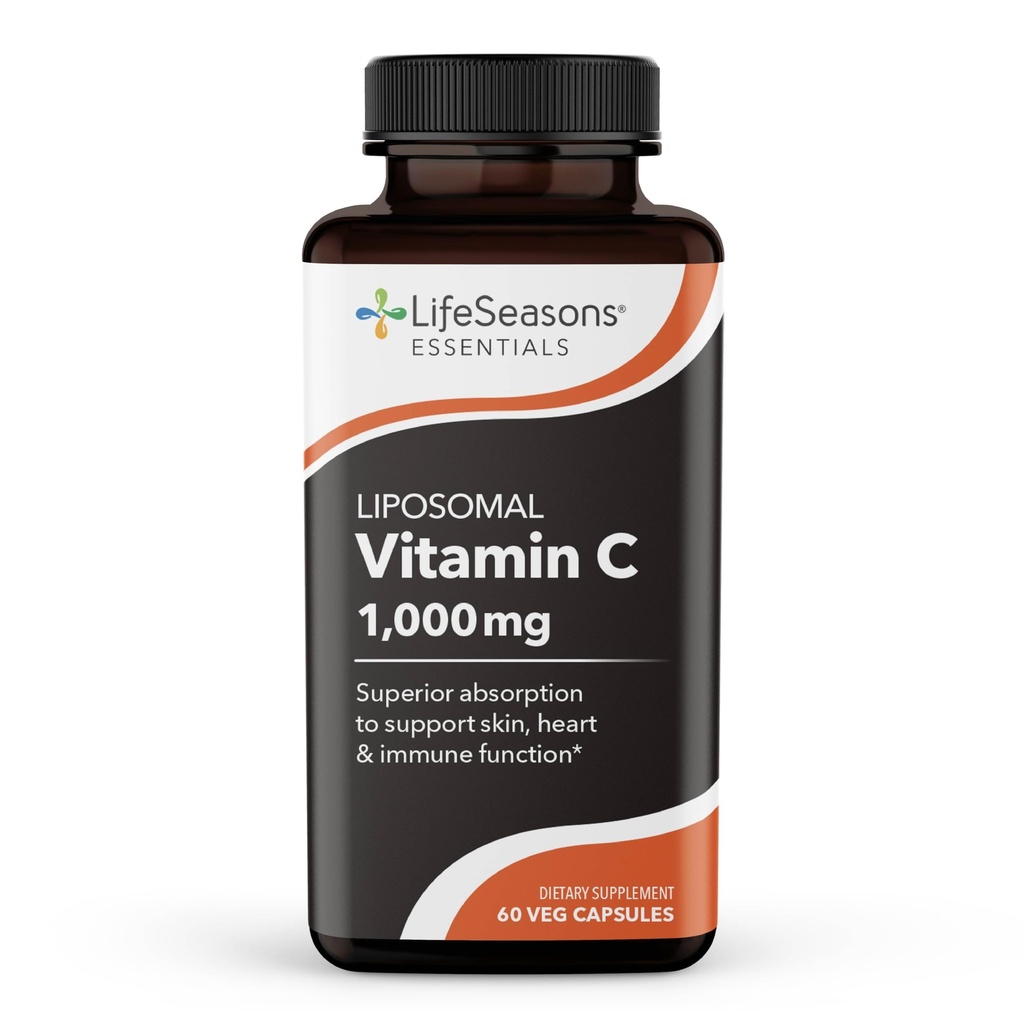 LifeSeasons Essentials Liposomal - Vitamin C Supplement - Supports Skin Heart & Boosts Immunity - Enhances Collagen Production - Antioxidants for Stress Relief - 60 Capsules