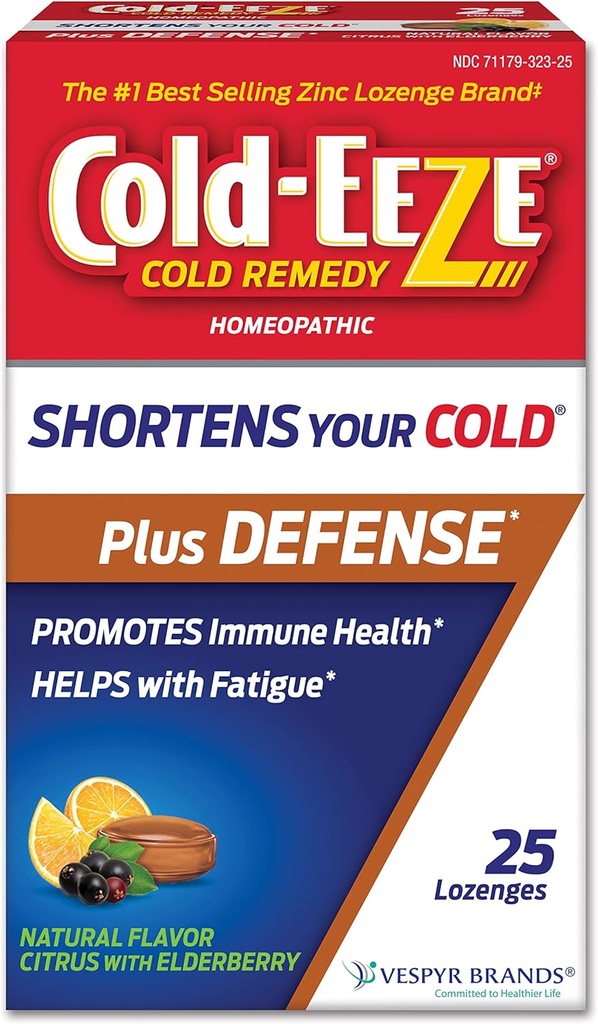 Cold-Eeze Plus Defense Citrus naturel avec losanges de zinc de la mûre aînée, remède homéopathique contre le rhume, raccourcit les symptômes fréquents du rhume, favorise la santé immunitaire avec Sambucus Nigra, Echinacea et Rose HIPS, 25 Ct