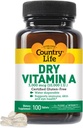 Country Life Vitamine A 10 000 UI - Soutien immunitaire, supplément santé de la peau et des yeux, certifié sans gluten, végétalien, halal, casher, 50% bêta-carotène et 50% palmitate de rétinyl, absorption facile - 100 comprimés