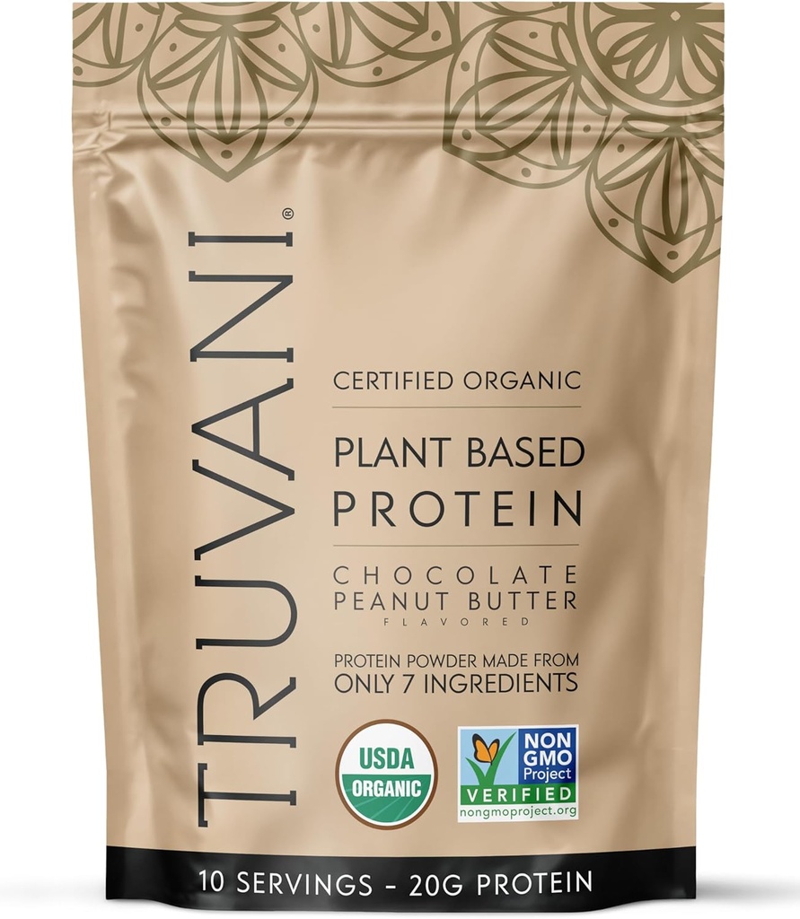 Truvani Vegan Pea Protein Powder | Chocolate Peanut Butter | 20g Organic Plant Based Protein | 10 Servings | Keto | Gluten & Dairy Free | Low Carb | No Added Sugar