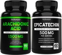 Acides arachidoniques (150 capsules) - Supplément musculaire et de force pour la masse musculaire et la récupération pour les hommes et les femmes et l'extrait d'épicatéchine (60 capsules) soutient la pompe musculaire maigre et gains - non-OGM et végétalien