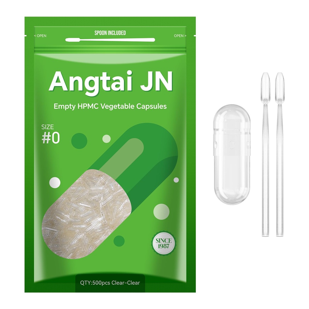 Taille 0 Capsules Vide végétalien à base de plante clair (500 Nombre) Sans gluten, sans OGM, halal Certified Pill Caps Kit de remplissage avec 2 cuillères pour le bricolage végétarien vos propres suppléments