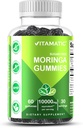 Vitamatic Sugar Free Moringa Gummies – 10,000 mg Equivalent per Serving (from 200 mg of 50:1 Extract) – Green Superfood Supplement – 60 Pectin-Based Vegan Gummies – No Sugar Added