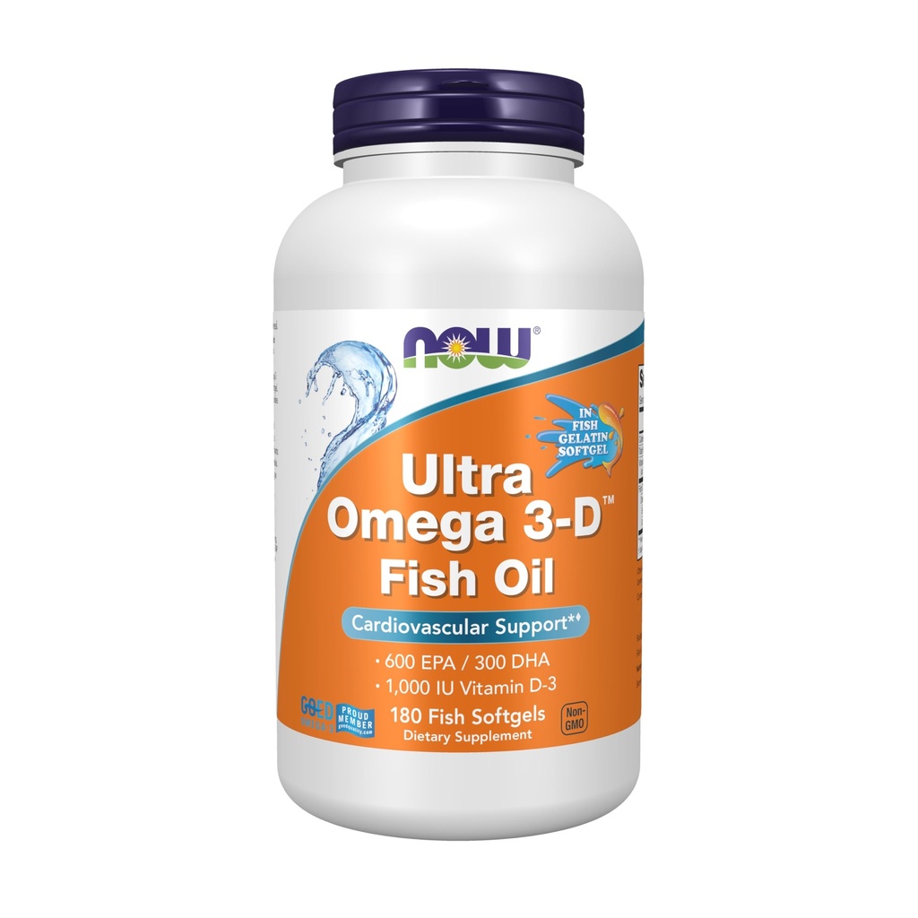 MAINTENANT Compléments alimentaires, Ultra Omega 3-DTM, Omega 3 Huile de poisson + Vitamine D-3, Soutien cardiovasculaire*, 180 Softgels