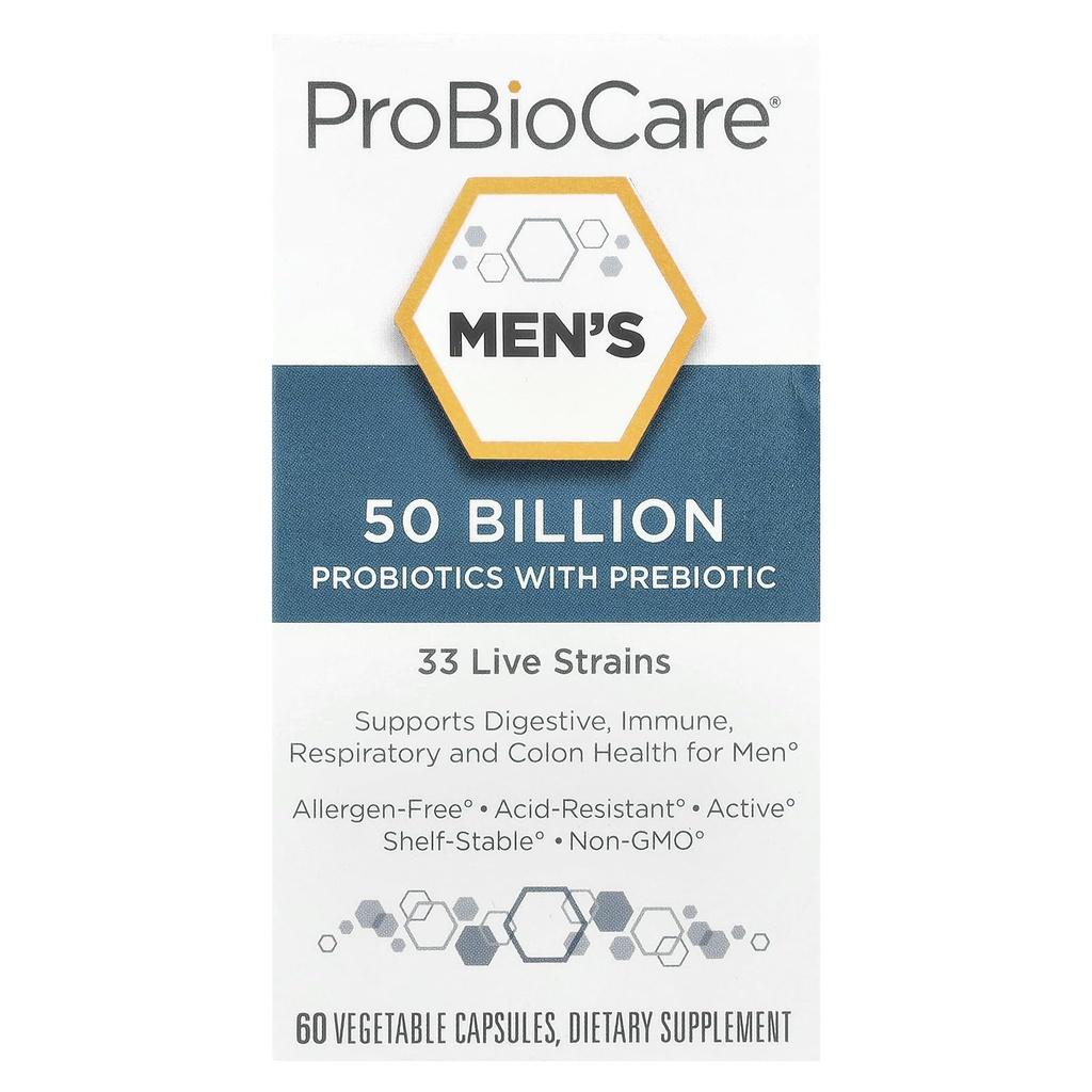 Probiotique pour les hommes - 50 milliards d'UCF, soutient la santé digestive et l'équilibre de la fleur de Gut, favorise le bien-être général et améliore la fonction immunitaire (60 capsules végétales)