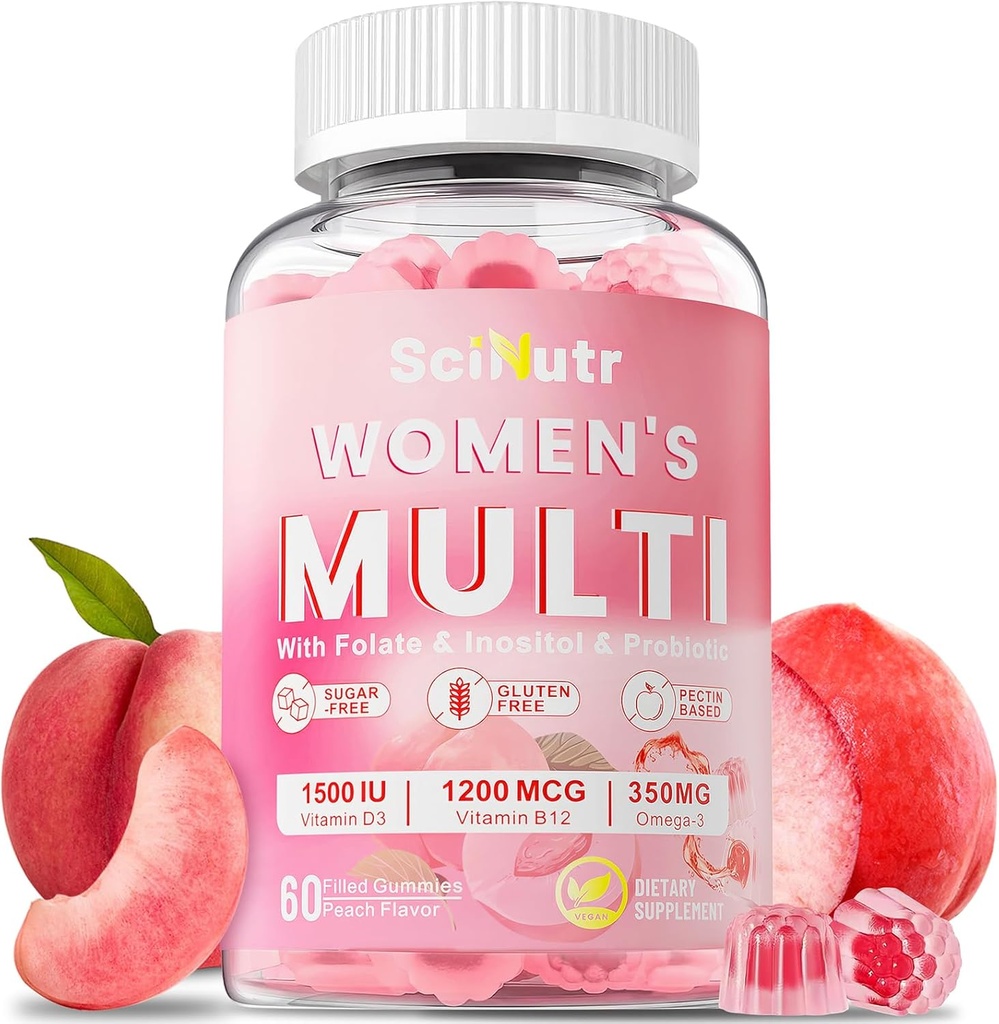 Multivitamine méthylée pour les femmes Gommies avec Calcium, Magnésium, Zinc, Vitamine A, C, D3, E, K2, B Complexe, Folate, Biotine - Multivitamines et minéraux pour l'énergie, le soutien immunitaire, et renforcer les os