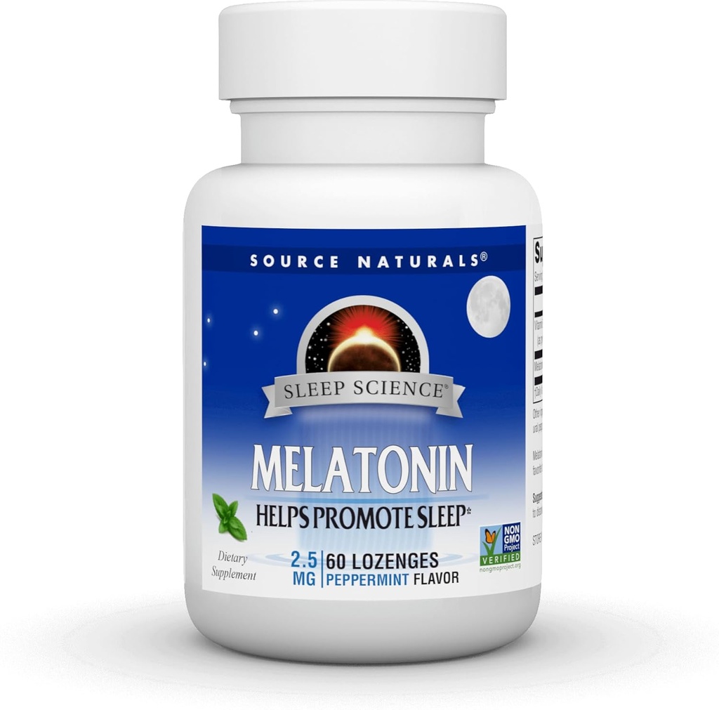 Source Naturals Melatonine, aide à favoriser le sommeil* 2,5 mg - 60 Lozanges aromatisées à la menthe poivrée