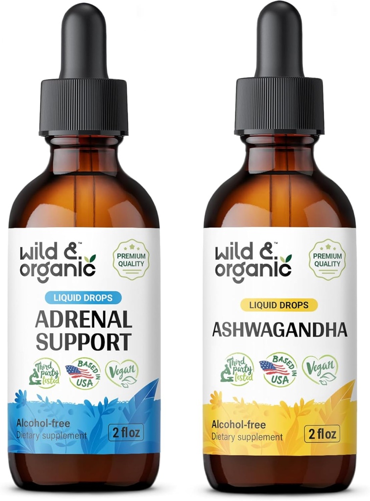Wild & Organic Adrénal Support Teinture 2 fl oz & Ashwagandha Teinture 2 fl oz