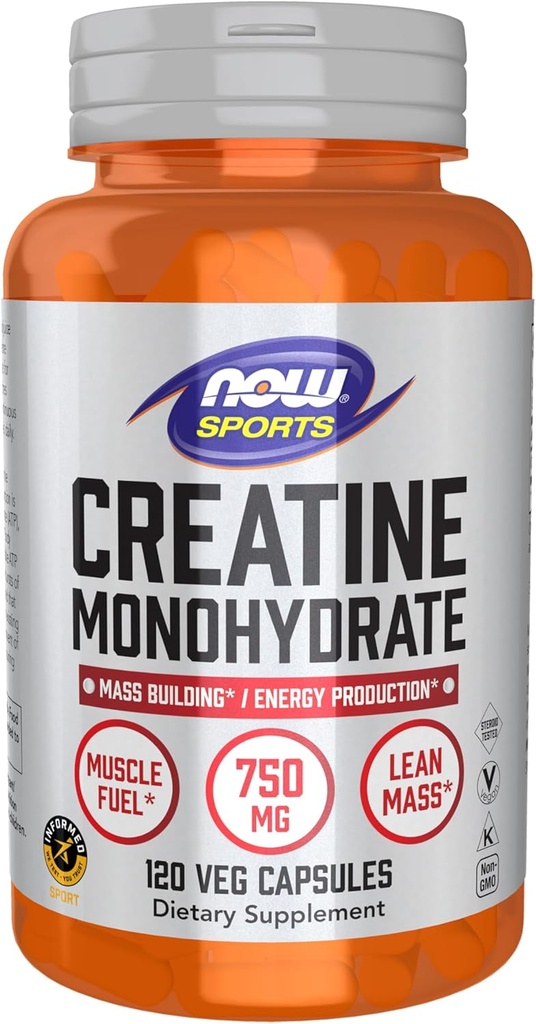 MAINTENANT Aliments Sports Nutrition, Créatine Monohydrate 750 mg, Mass Building*/Production d'énergie*, 120 gélules