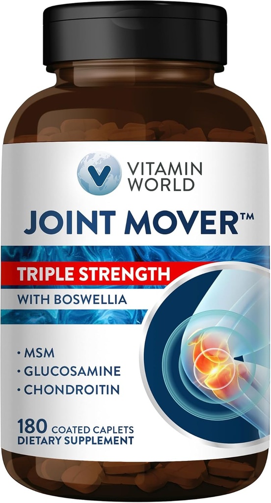 Vitamine World Triple Strength Joint Mover, Glucosamine Chondroïtine avec supplément de soutien de joint MSM, Collagen & Boswellia Serrata Extrait, soutien de joint Strength, confort et flexibilité, 180 Caplets