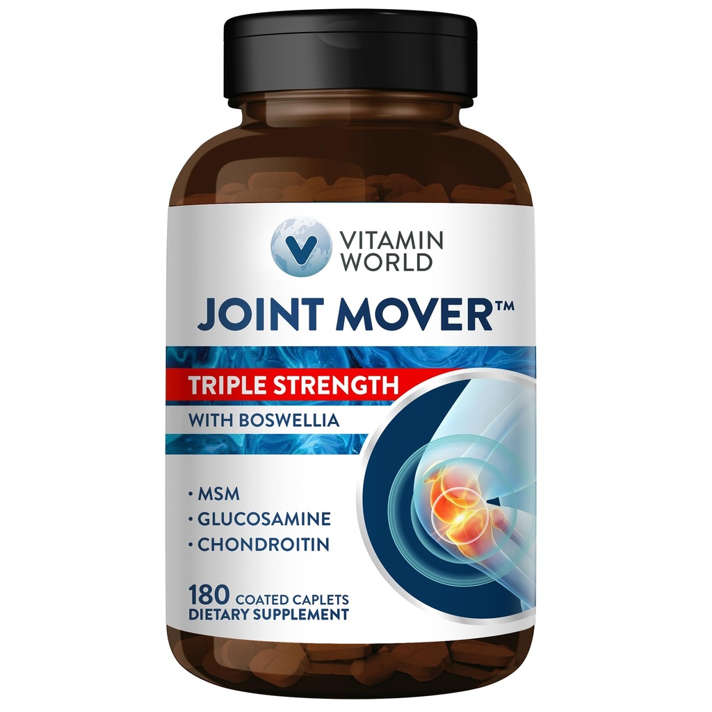 Vitamine World Triple Strength Joint Mover, Glucosamine Chondroïtine avec supplément de soutien de joint MSM, Collagen & Boswellia Serrata Extrait, soutien de joint Strength, confort et flexibilité, 180 Caplets