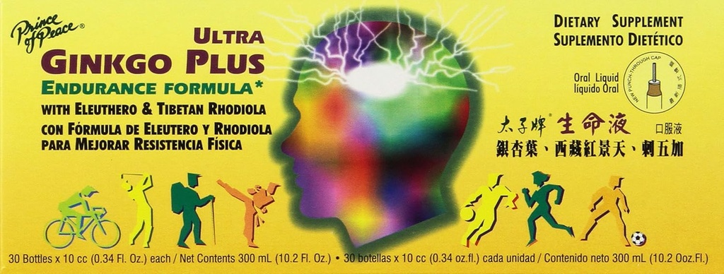 Prince de la Paix - Ultra Ginkgo Plus, 30 bouteilles, 0,34 OZ/chaque, 10,2 fl oz