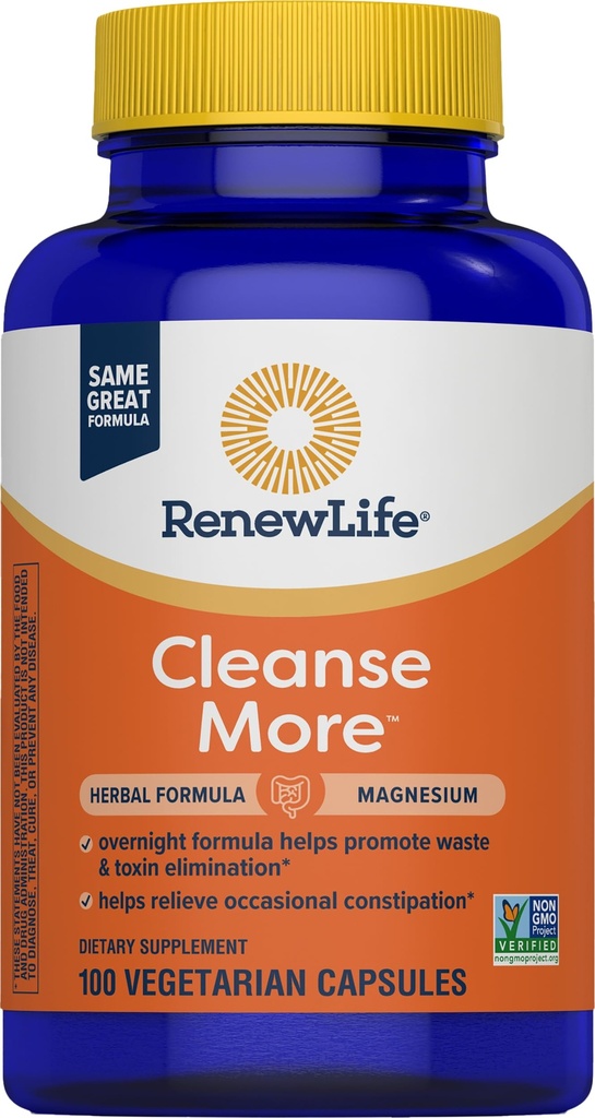 Renouveler Life Detox Nettoyez plus, réduit le gonflement et restaure la régularité, le soulagement de la constipation nocturne, le soja, la laiterie et sans gluten, 100 capsules