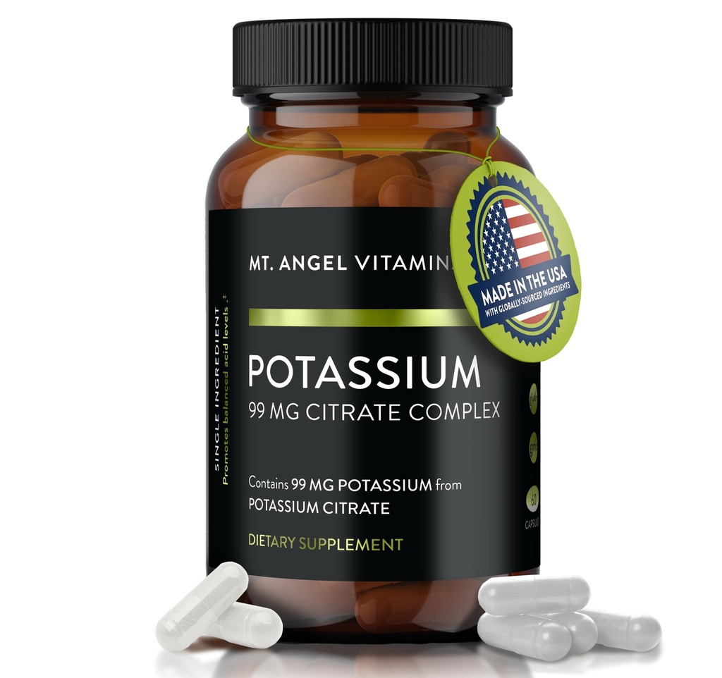 Mt. Vitamines Angel - Supplément de potassium, 99 MG Complexe de citrate de potassium, 60 Capsules