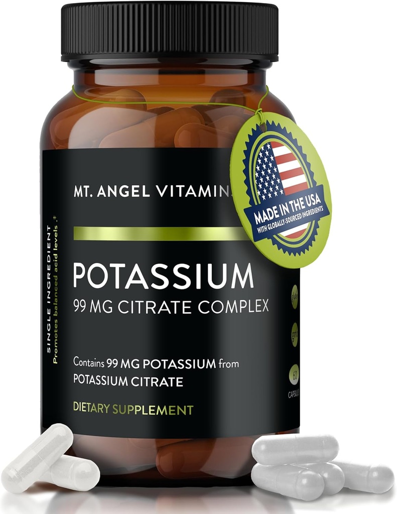 Mt. Vitamines Angel - Supplément de potassium, 99 MG Complexe de citrate de potassium, 60 Capsules
